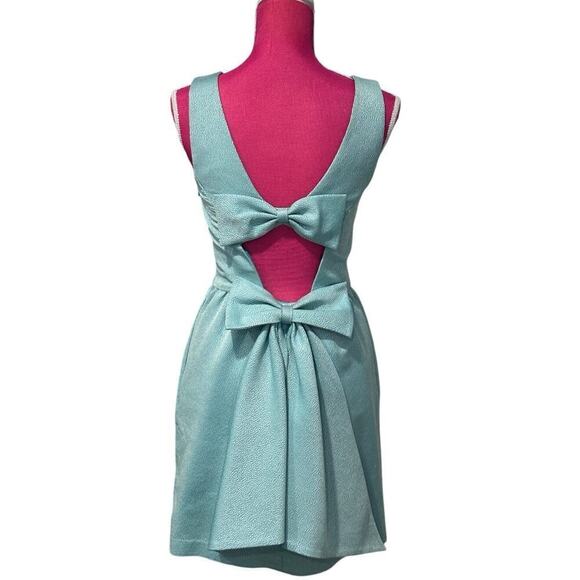 Anthropologie Erin Fetherstone Tiffany Blue Bow Back Party Dress EUC - Picture 2 of 5